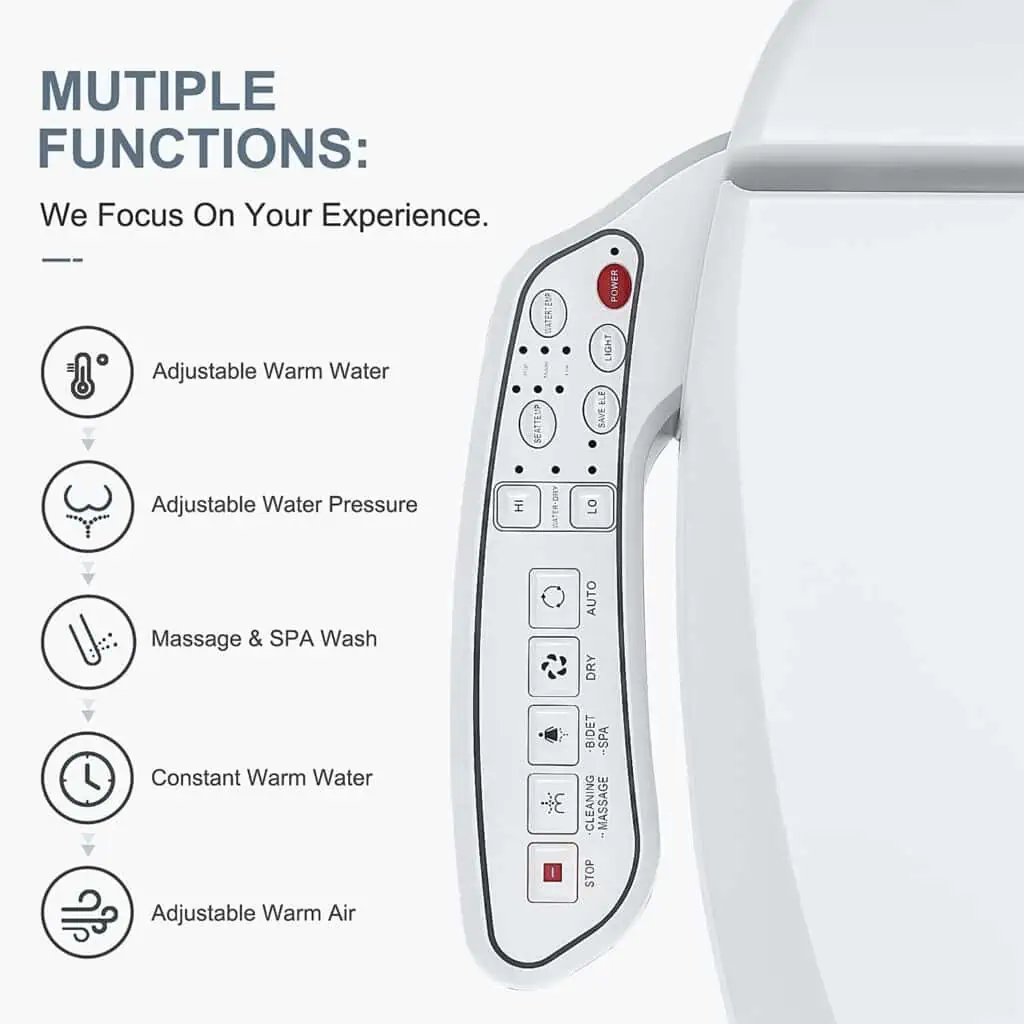 ZMJH Bidet Toilet Seat, Elongated Smart Unlimited Warm Water, Vortex Wash, Electronic Heated, Warm Air Dryer, Rear and Front Wash, LED Light, Need Electricity, White, ZMA102 (Elongated)