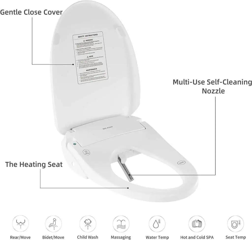 Bejoan X1 Electronic Bidet Toilet Seat Elongated, Heated Smart Toilet Seat, Water SPA, Rear and Front Wash, Self-Cleaning Nozzle, Instant Warm Water, Temperature Controlled, Remote Control