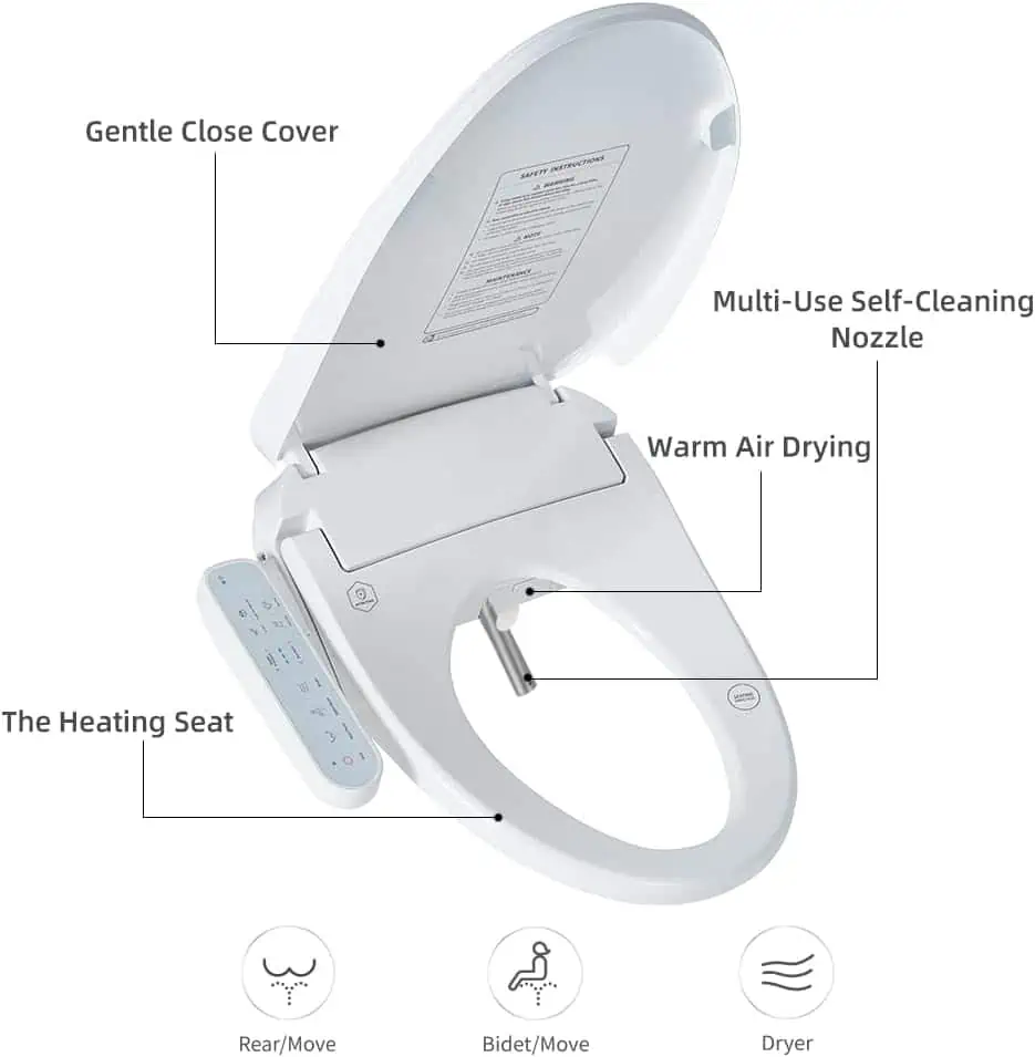 Bejoan Z1 Bidet Toilet Seat Heated Elongated Smart Toilet Seat Electronic Bidet Air Dryer, Instant Unlimited Warm Water, Feminine Wash, Rear and Front Wash, LED Light, Self-Ceaning Nozzle