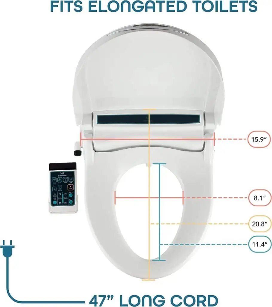 BidetMate 2000 Series Electric Bidet Heated Smart Toilet Seat with Unlimited Heated Water, Wireless Remote, Deodorizer, and Warm Air Dryer - Adjustable and Self-Cleaning - Fits Elongated Toilets