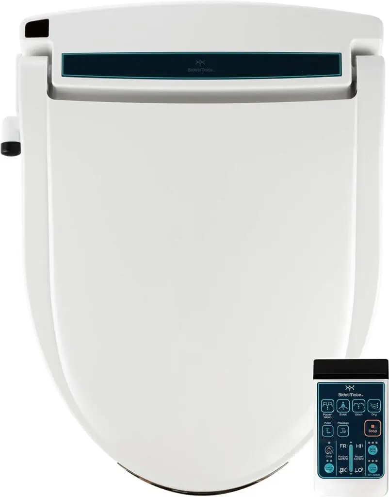 BidetMate 2000 Series Electric Bidet Heated Smart Toilet Seat with Unlimited Heated Water, Wireless Remote, Deodorizer, and Warm Air Dryer - Adjustable and Self-Cleaning - Fits Elongated Toilets