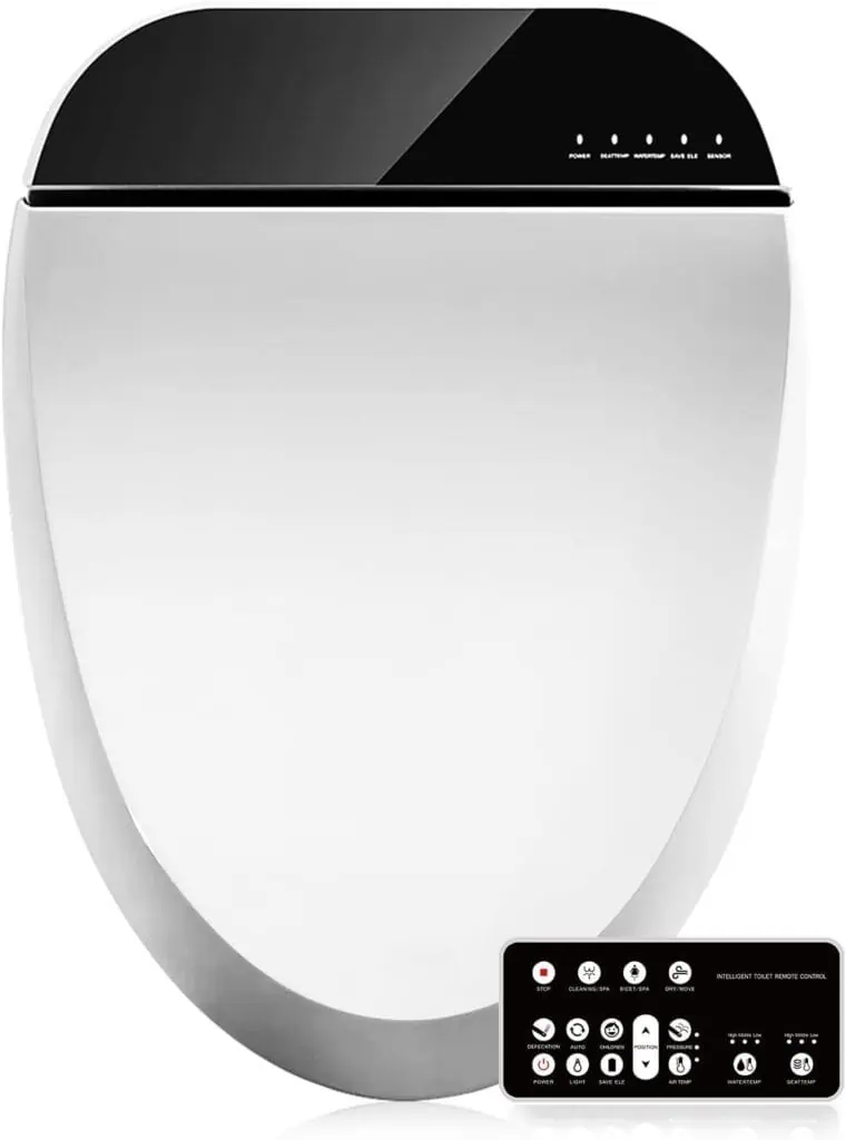 Combier CMA102S-B Electric Bidet Smart Toilet Seat,Endless Warm Water, Rear and Front Wash, LED Light, Quiet Operation, Wireless Remote, Black (Elongated)