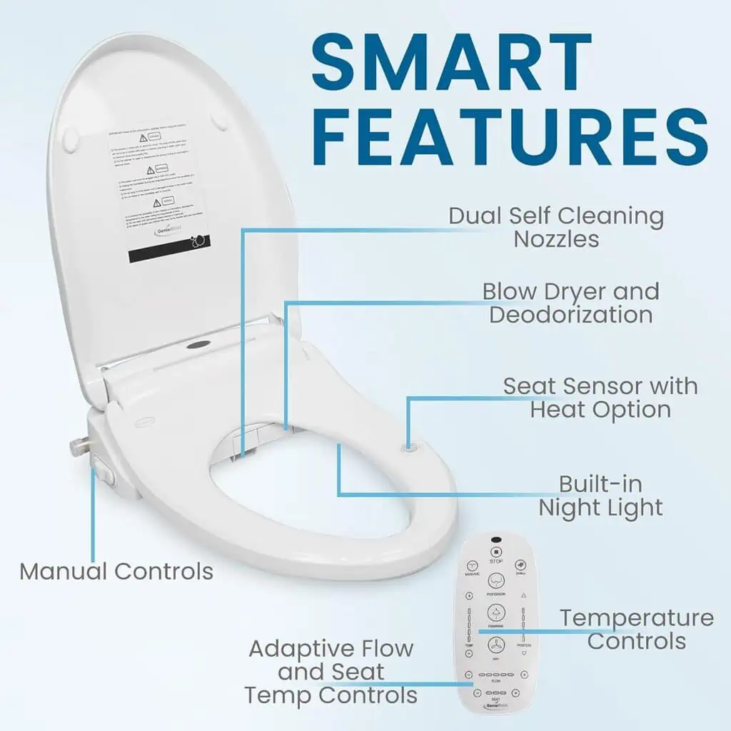 GenieBidet Electric Heated Bidet Smart Toilet Seat-Unlimited Warm Water-Self Cleaning-Heated Seat-Elongated-Wireless Remote Control-Convenient Nightlight-Oscillating Wash-[UL listed