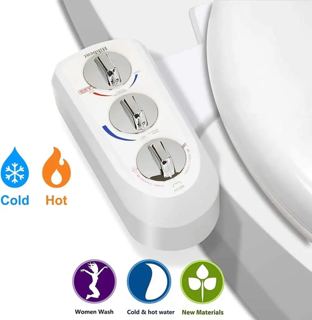 Hibbent Toilet Seat Bidet with Self Cleaning Dual Nozzle, Hot and Cold Water Spray Non-Electric Mechanical Bidet Toilet Attachment for Rear or Female Washing Sanitizing