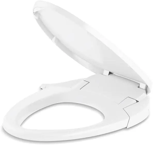 KOHLER Purewash Elongated Manual Bidet Toilet Seat, Elongated Manual Non Electric Bidet with Adjusting Spray Pressure and Position, White Quiet-Close Lid, With White Handle