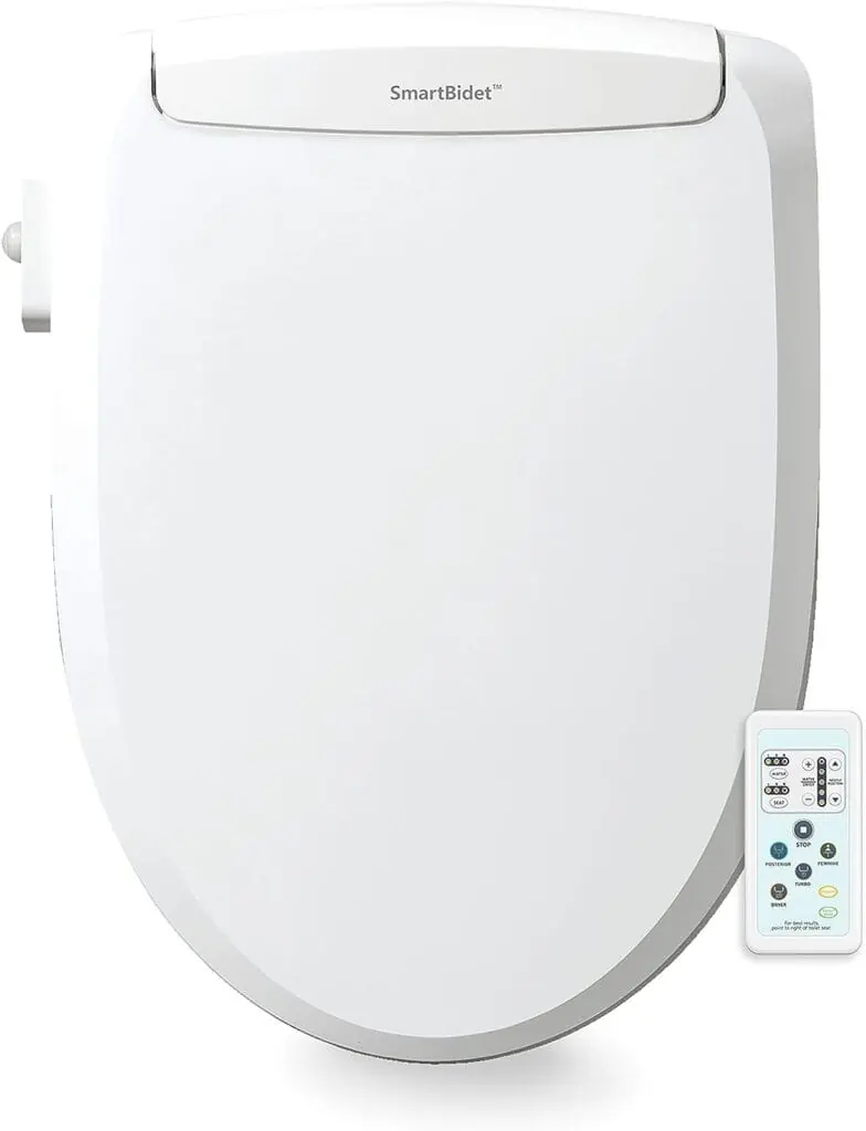 SmartBidet SB-100R Electric Bidet Seat for Elongated Toilets with Remote Control, Stainless Steel Nozzle with Removable Nozzle Cap, Slim and Strong Design in White