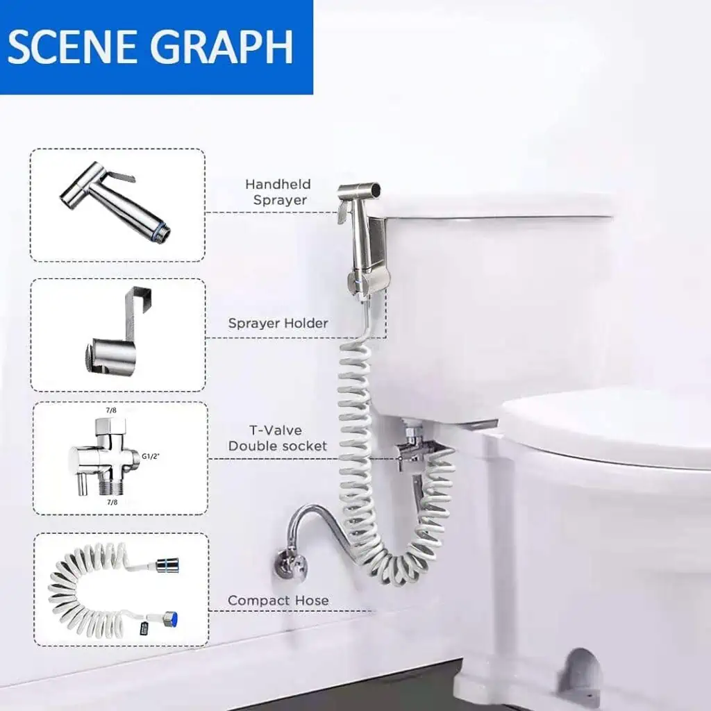 TURLEE Handheld Bidet Sprayer for Toilet -Brass T-valve Adapter, Sprayer Adjustable Water Pressure Control with Bidet Retractable Spring Hose for Feminine Wash,Free Mounting Bracket