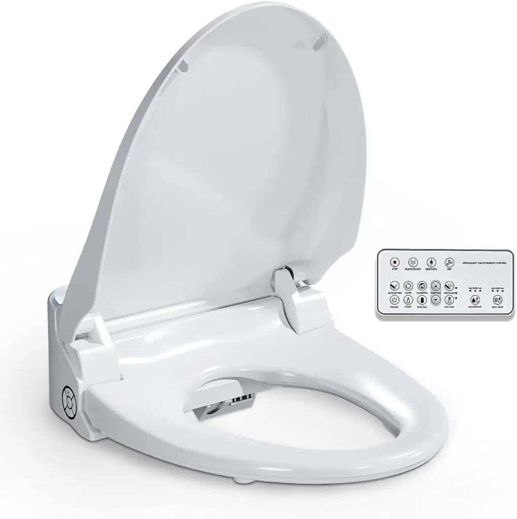 ZMJH ZMA102DS-W Electronic Smart Bidet Toilet Seat, Self Cleaning Hydroflush, Hybrid Heating, Heated Dryer, Nightlight, Vortex Wash, Remote Control, Need Electrical, White (Round)